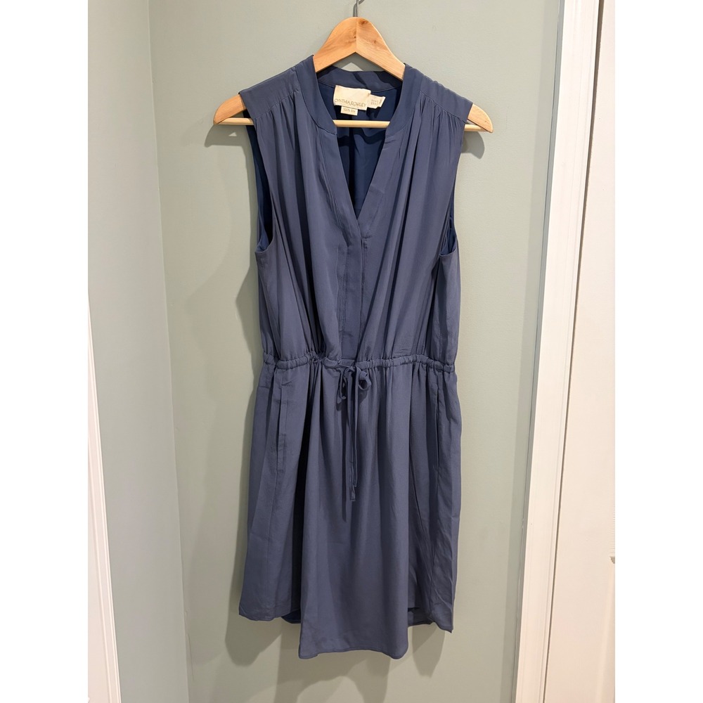 Cynthia Rowley 100% Silk Sleeveless Drawstring Waist Pocket Dress Blue 12
